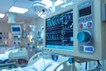 Modern Hospital Intensive Care Unit with Vital Signs Monitor