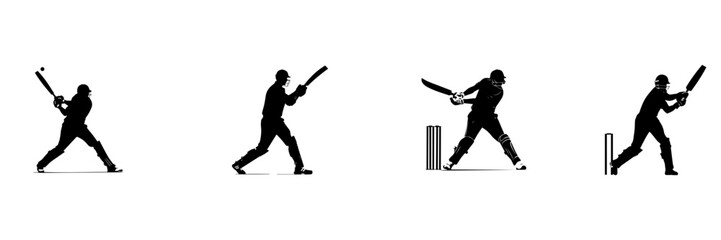 Black and white silhouettes of playing cricket 