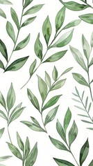 A seamless botanical watercolor illustration featuring a variety of green leaves, perfect for backgrounds, textiles, and eco-friendly concepts