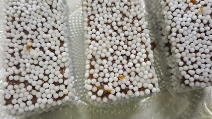 Bal Mithai on plate closeup 