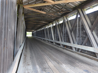 Inside view of Mount Orme covered bridge crossing the Connecticut river.