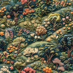 Gardinen embroidery forest tile seamless background © imountain