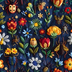 Embroidery of all kind of biologically tile seamless background