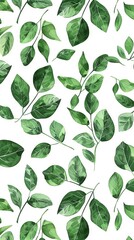 A seamless botanical watercolor illustration featuring a variety of green leaves, perfect for backgrounds, textiles, and eco-friendly concepts