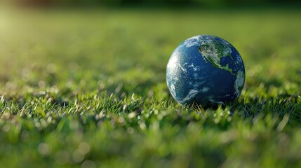 planet earth on the grass, earth day concept symbol with copy space for text.