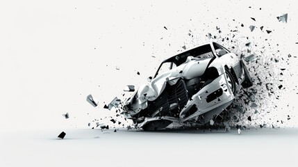 A conceptual digitally generated image of a crash on a simple white background, symbolizing abrupt disruption or conflict.

 - obrazy, fototapety, plakaty