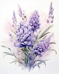 Obraz premium Delicate watercolor of lavender, embodying love and fertility, painted in gentle pastels on a pristine white canvas , high-detail texture