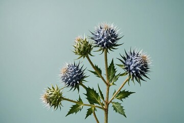 full framed beautiful Sea Holly flowers, copy space , studio shot