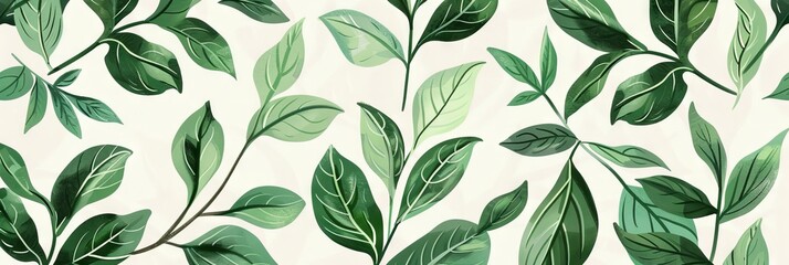 A seamless botanical watercolor illustration featuring a variety of green leaves, perfect for backgrounds, textiles, and eco-friendly concepts