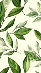 Fototapeta premium A seamless botanical watercolor illustration featuring a variety of green leaves, perfect for backgrounds, textiles, and eco-friendly concepts