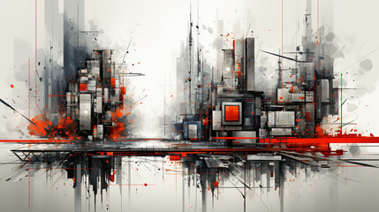 Dark White and Gold Color Futuristic Cityscape Abstraction