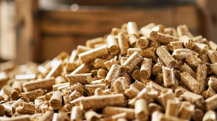 Obraz premium Sustainable Energy: Wood Pellets Stock Photo. Generative AI