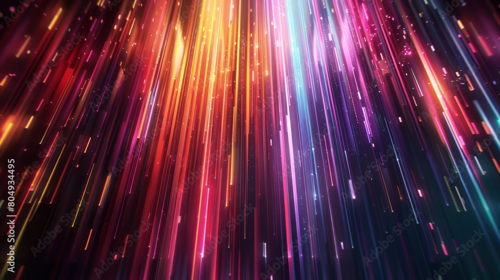 Poster a lines pattern in glowing colorful lines in digital technology style.