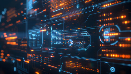 Obraz premium Futuristic Interface: High-Tech Dashboard for Data Analysis and Network Operations.