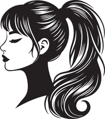 Sleek and Stylish: Monochrome Girl with Ponytail Vector