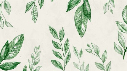 A seamless botanical watercolor illustration featuring a variety of green leaves, perfect for backgrounds, textiles, and eco-friendly concepts