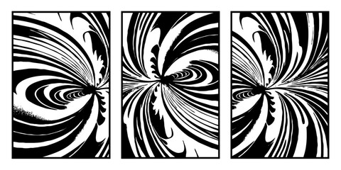 Set of 3 Abstract black and white pattern. For use in graphics. Minimalist illustration for printing on wall decorations