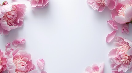 Pink petals form circular pattern on white background with flowers