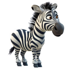 A 3D animated cartoon render of a striped zebra alerting campers to a dangerous predator.