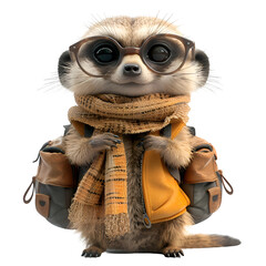 A 3D animated cartoon render of a friendly meerkat guiding lost tourists to safety.