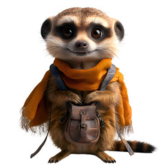 A 3D animated cartoon render of a smiling meerkat leading lost travelers to safety.