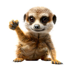 A 3D animated cartoon render of a curious meerkat showing direction to lost explorers.