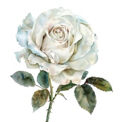 White rose watercolor isolated on white background