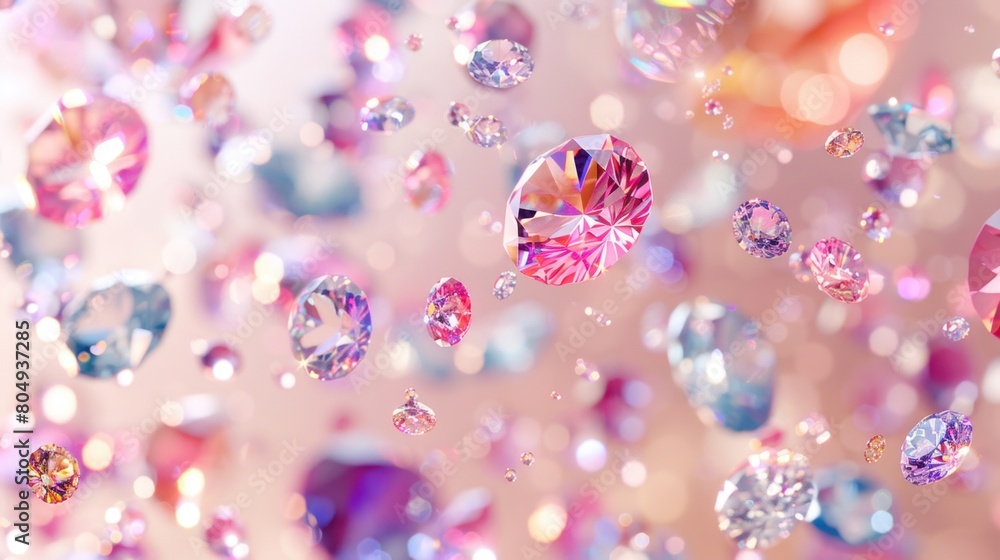 Poster vibrant diamonds float on pink backdrop, creating a colorful pattern in the air