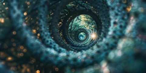 This close-up shot showcases a vibrant blue and green object against a background design wallpaper. The colors are striking and the intricate details are captivating