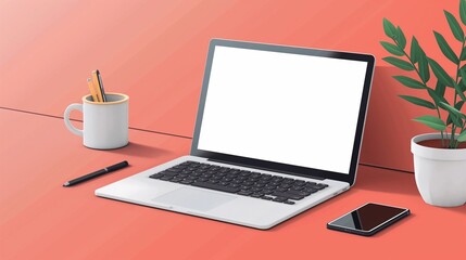 Fototapeta premium A Laptop And A Phone On A Table.
