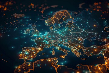 Digital Map of Europe Network Technology created with Generative AI