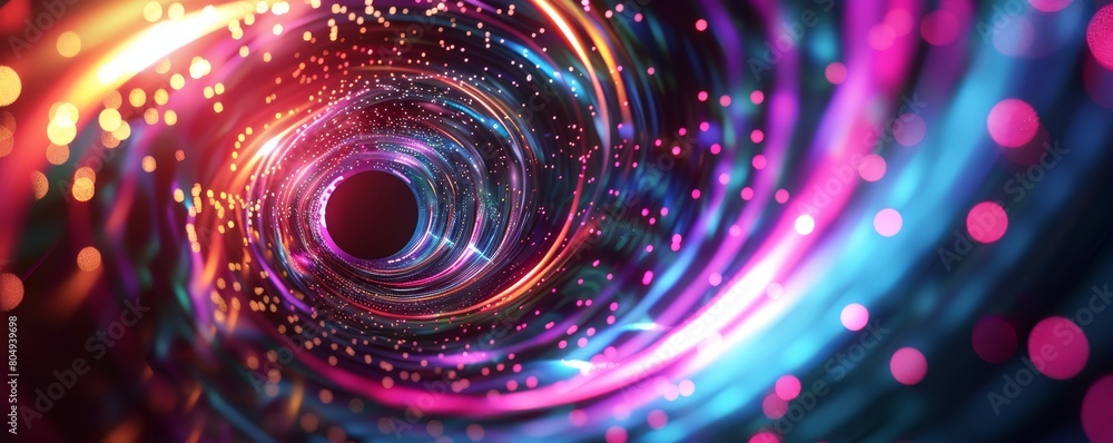 Poster a picture of a colorful shiny tunnel in the style of galaxy and stars and space vibes, abstract vort