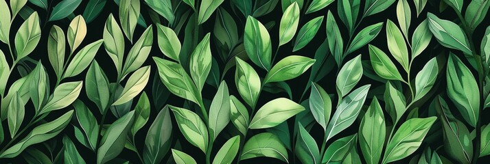 A seamless botanical watercolor illustration featuring a variety of green leaves, perfect for backgrounds, textiles, and eco-friendly concepts