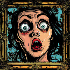 Pop Art Framed Portrait of a Terrified Woman