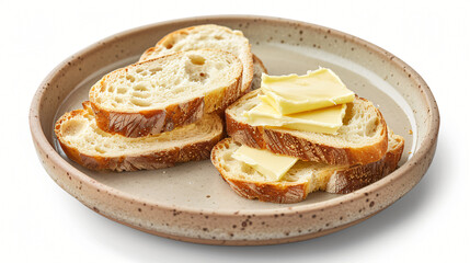 Fototapeta na wymiar Plate with slices of bread and fresh butter 
