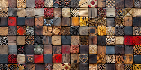 Wooden mosaic in oriental style detailed view of a decorative wall featuring intricate Arabic writing Arabic calligraphy forming intricate patterns