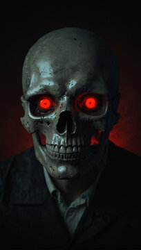'Horror' Digital 3D skull glowing red eyes 02
