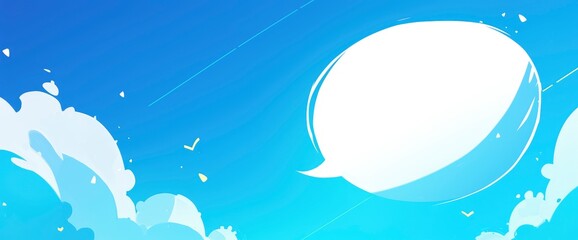 An empty white speech bubble set against a blue background, awaiting dialogue, Cartoon background