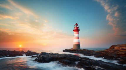 Naklejka premium Lighthouse with clean pastel light