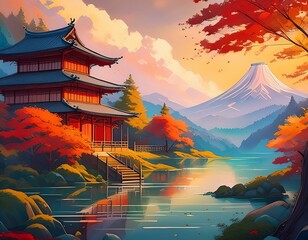 Naklejka premium Beautiful Japanese style background illustration