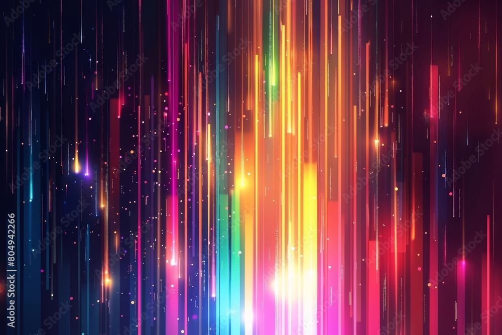 Poster a lines pattern in glowing colorful lines in digital technology style.