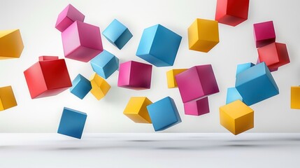 Colorful cubes floating in the air create a vibrant display of symmetry and art