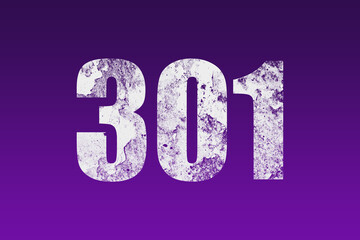 flat white grunge number of 301 on purple background.	