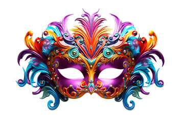 a Flamboyant Mardi Gras Masks bright colors, Isolated on transparent PNG background, Generative ai