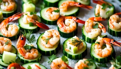 Spicy shrimp and cucumber, New Years Eve or Christmas party appetizer
