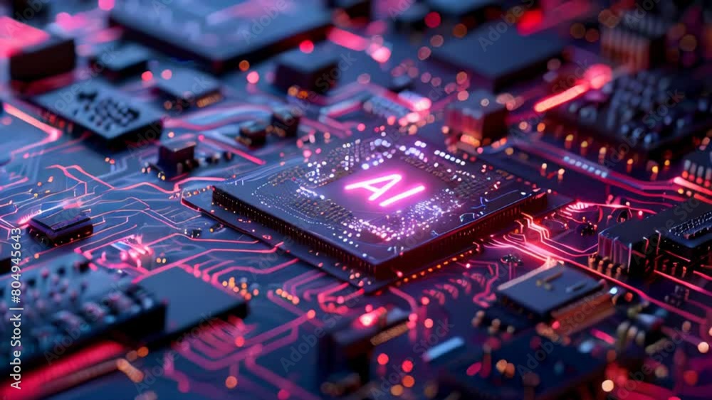 Aufkleber abstract futuristic ai chip on a circuit board background, high tech and artificial intelligence con