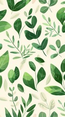 A seamless botanical watercolor illustration featuring a variety of green leaves, perfect for backgrounds, textiles, and eco-friendly concepts