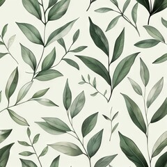 A seamless botanical watercolor illustration featuring a variety of green leaves, perfect for backgrounds, textiles, and eco-friendly concepts