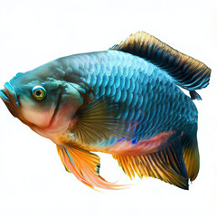 Fototapeta premium an isolated colorful fish on a white background, created with AI technology. 
