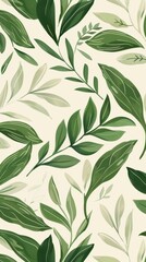 Fototapeta premium A seamless botanical watercolor illustration featuring a variety of green leaves, perfect for backgrounds, textiles, and eco-friendly concepts